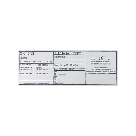 Elektróda rutilos ESAB OK 43.32 3,2/350mm 4,7kg